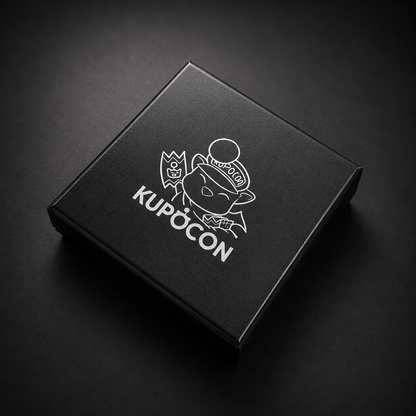 KupoCon 10 Year Anniversary commemorative silver-plated coin in a wooden display box with numbered collector's card